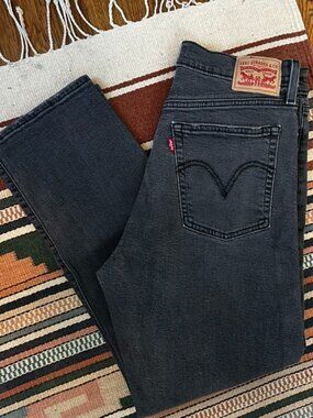 Levi’s Wedgie Straight Jeans Black Wash High Rise W31 L28 Stretch Distressed